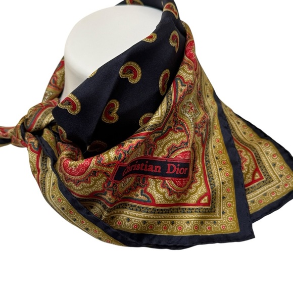 Christian Dior paisley Silk foulard vintage headscarf neckscarf purse accessory - Picture 1 of 6